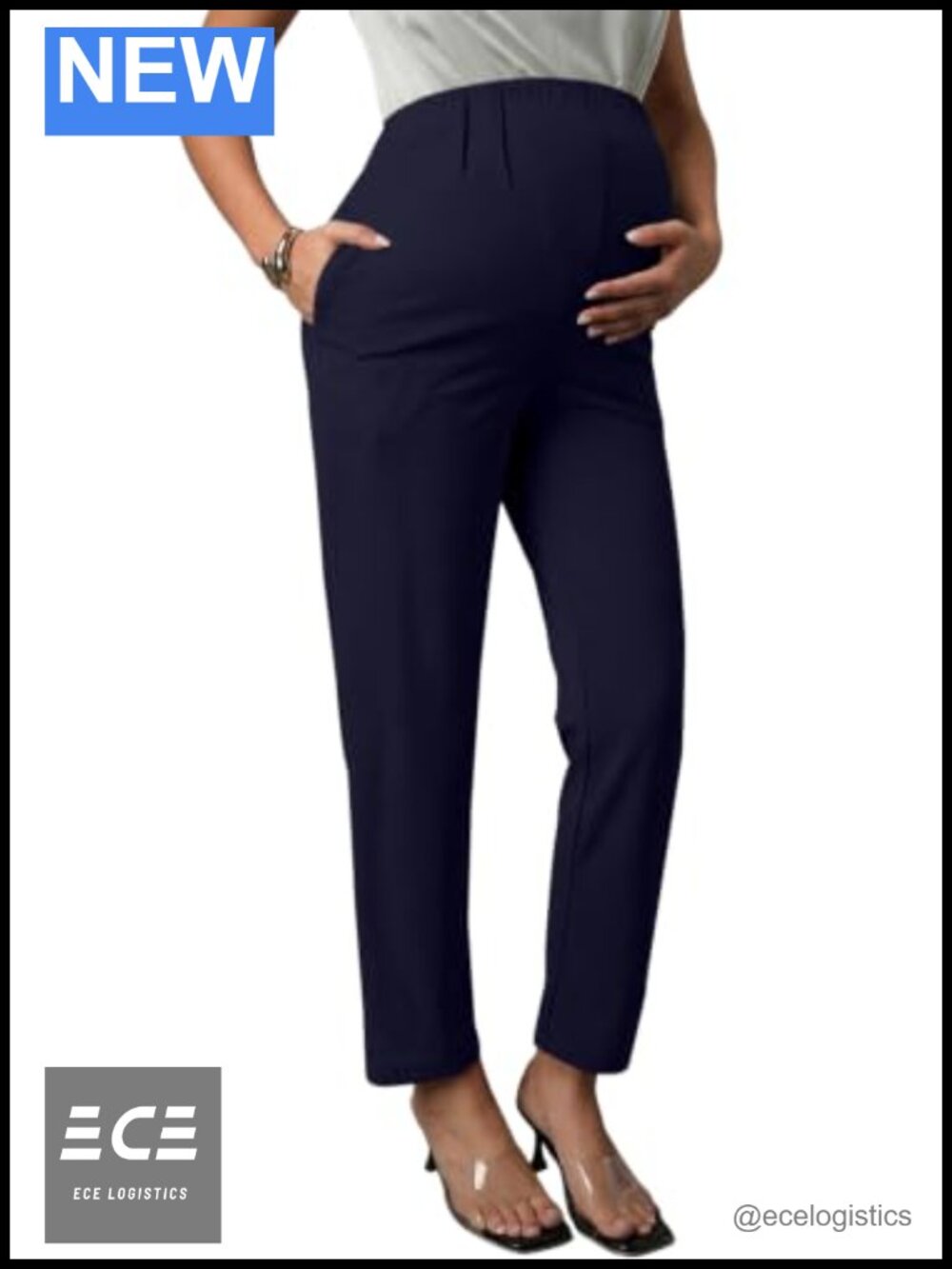 Maternity Work Pants Over Belly Adjustable Straight Leg Comfy Office